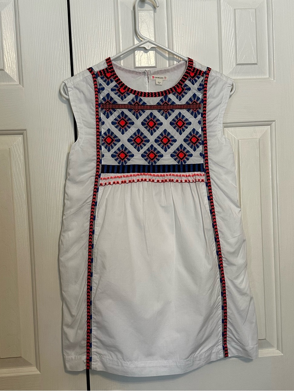 Crewcuts White Sleeveless Dress with Blue & Red Embroidery